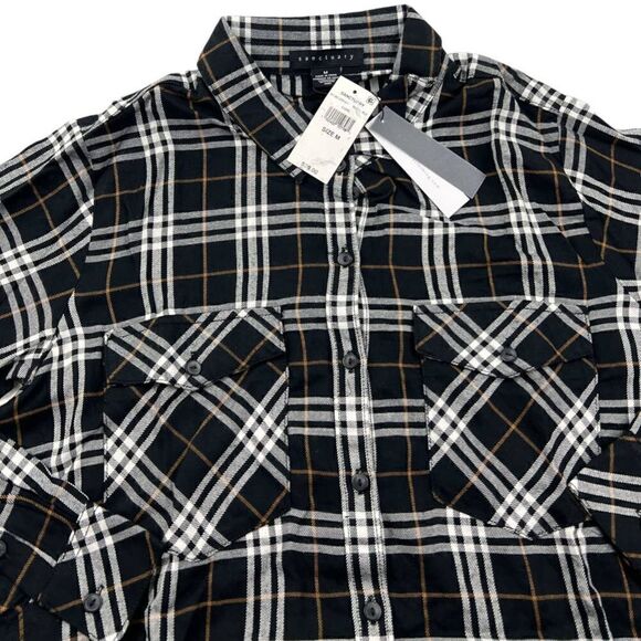 New Sanctuary Men Black Plaid Shirt Casual Classic Long Sleeve Button Down US M - Picture 5 of 13